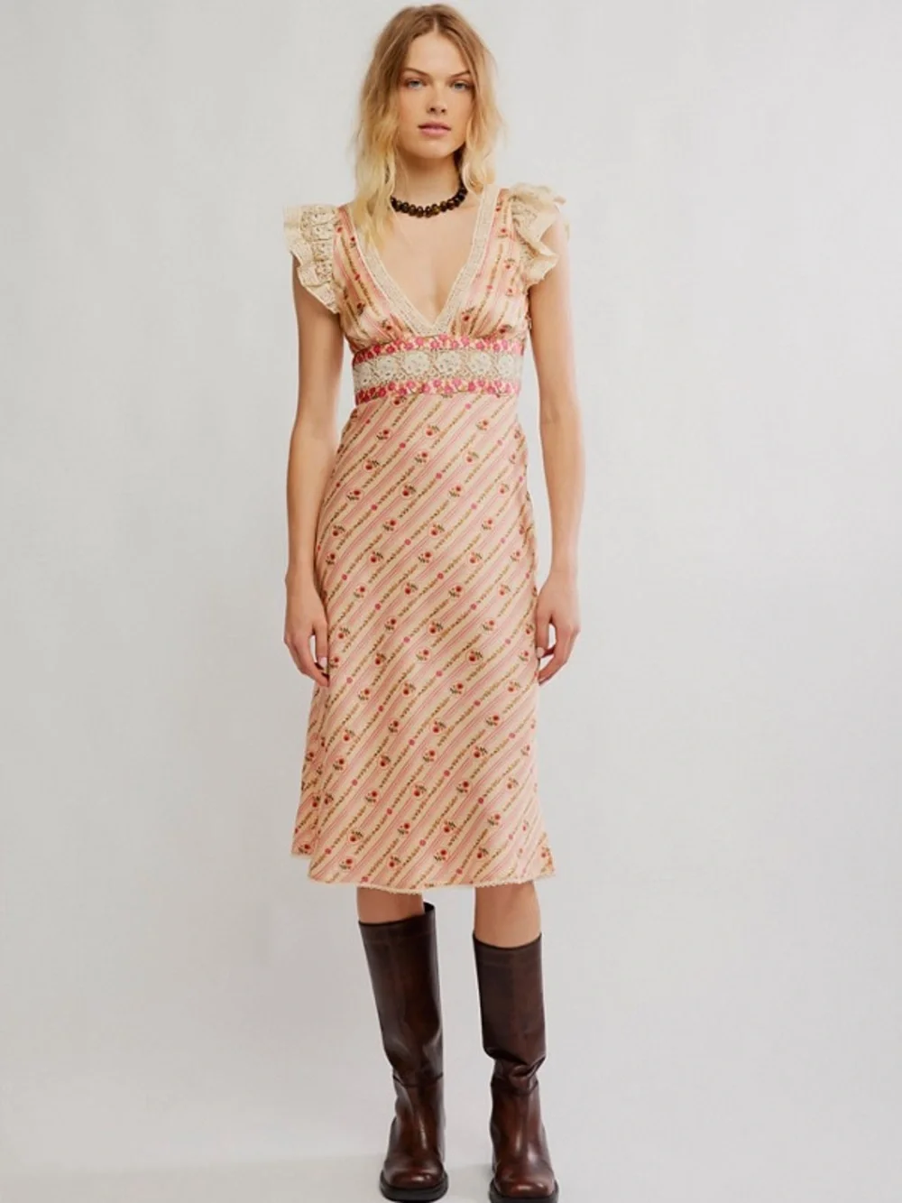 NWT FREE PEOPLE Bali Belle Satin Midi Dress | Soft Pink MSRP $198 Size S